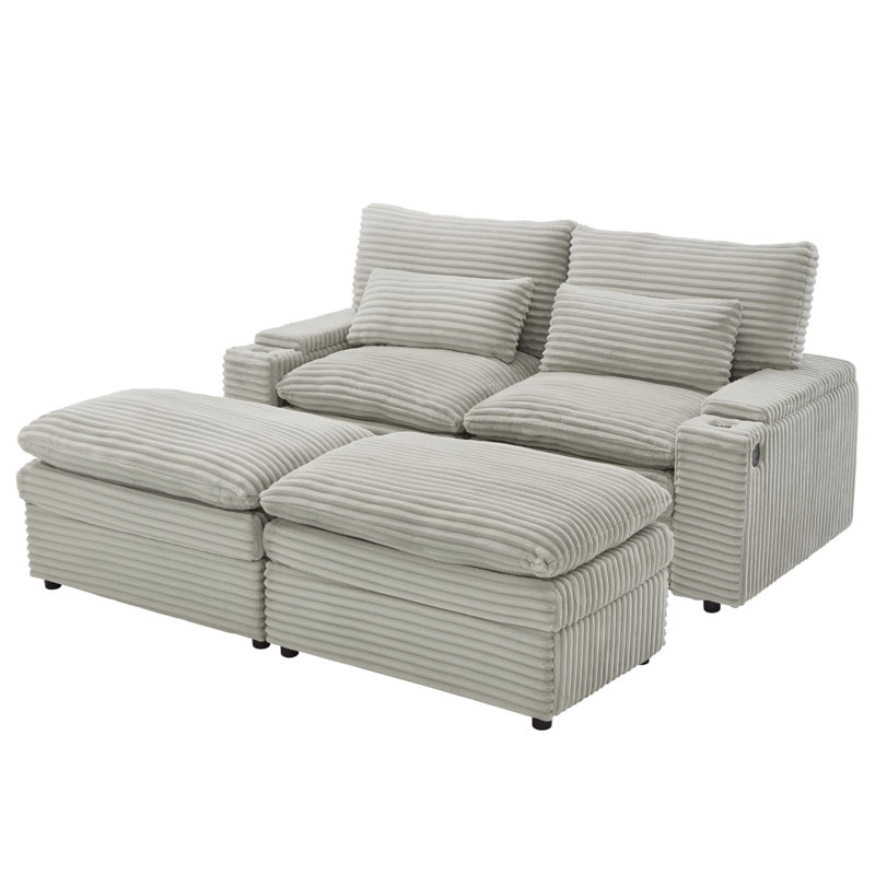 Free-combined Sectional Convertible Sofa Bed Loveseat Sofa, Gray
