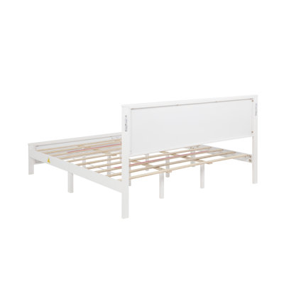 Pine Wood Platform Bed with LED Lights and USB Ports, Modern Bed frame with Headboard and Charging Station, Weight Capacity 500 lbs, No Box Spring Needed, White, King