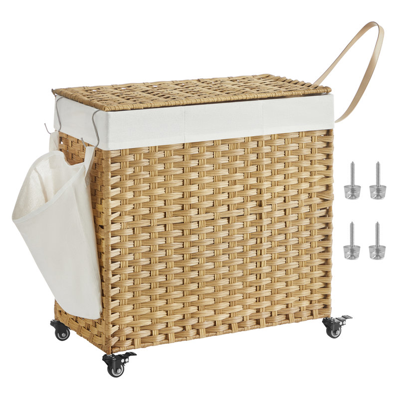 Wood Rolling Laundry Hamper with Handles, Natural