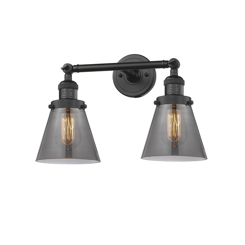 Cone 2 Light Tiltable Bath Vanity Light, 6 Watt Vinage LED Bulb, Smoked, Matte Black