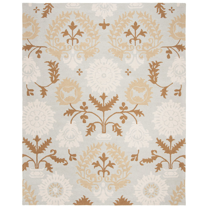 Jahiem Floral Handmade Looped Wool Blue Area Rug, Rectangle 8' x 10'