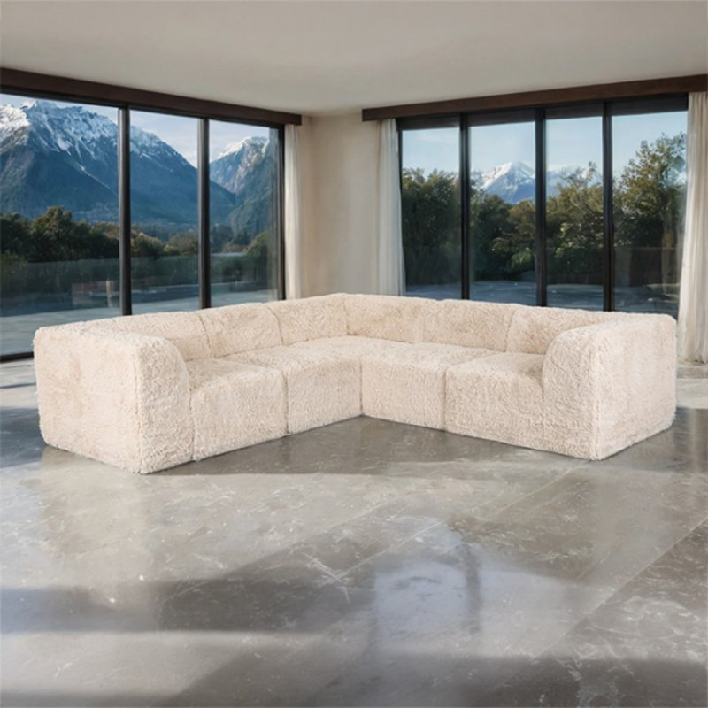 Canapé modulaire symétrique 5 pièces Earley, Fausse fourrure sable