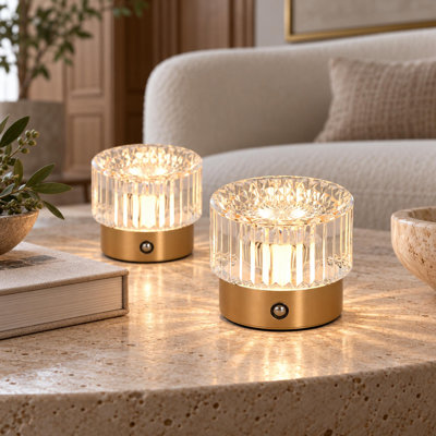 Rechargeable Dimmable Crystal Cylinder Table Lamp