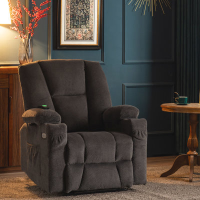 Fabric Electric Power Recliner Chair with Heat and Massage, USB Charge Ports, Extended Footrest