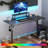Compact Gaming Desk With LED Lighting, Built-In Power Outlets, Adjustable Monitor Stand, And Cable Management System