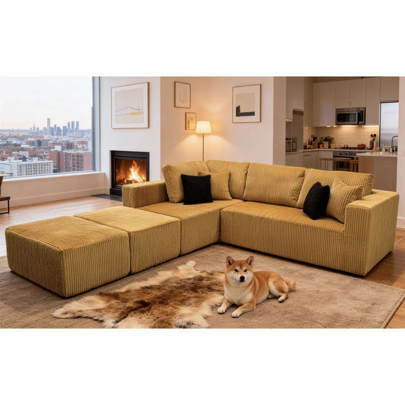Canapé modulaire Boneless Fernvale, Velours côtelé gingembre