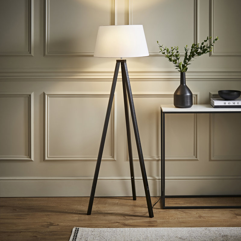 Nemours 159cm Basbro Tripod Floor Lamp Shade, White, Yes, Black