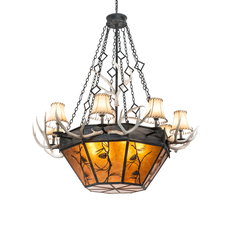 Lustre empire unique et remarquable à 16 lumières avec accents de bois Whispering Pines