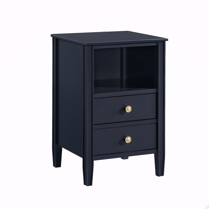 Table de chevet 2 tiroirs avec rangement - bleu minuit, Bleu très foncé