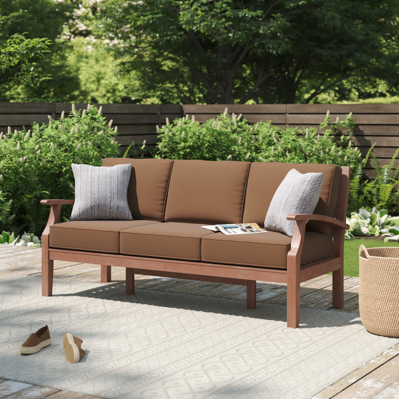 Canapé d'extérieur en bois d'hévéa avec coussins Hursey, Gris, Pas de coussin