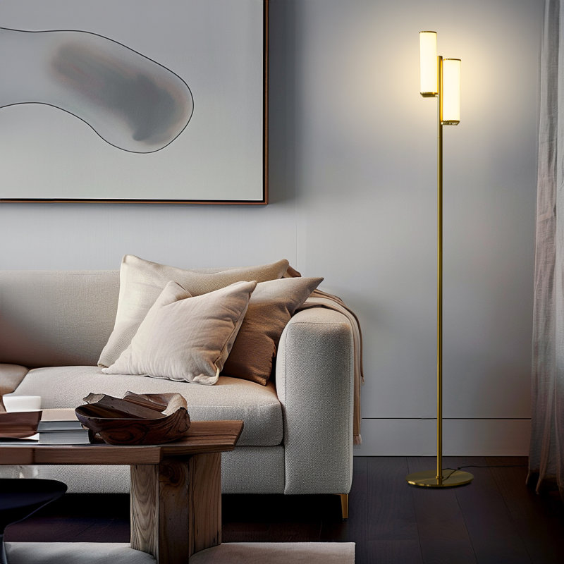 Gemini 64" Brass Mid-Century Modern 3-Way Dimming LED Floor Lamp