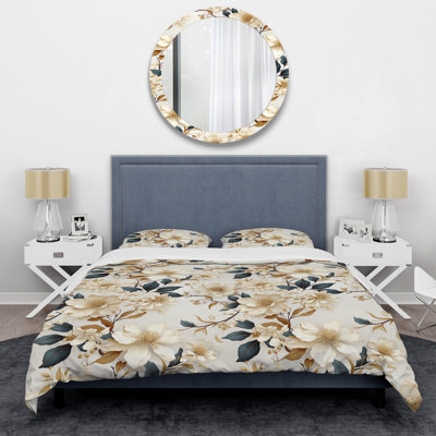 White Lace Inspired Botanicals Box Stitch Floral Duvet Cover