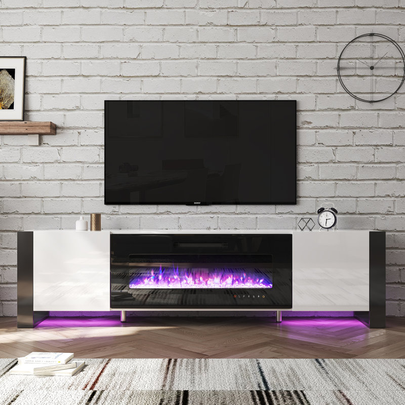 Bhhatu 70" TV Stand with Electric Fireplace Included, White, White, 70