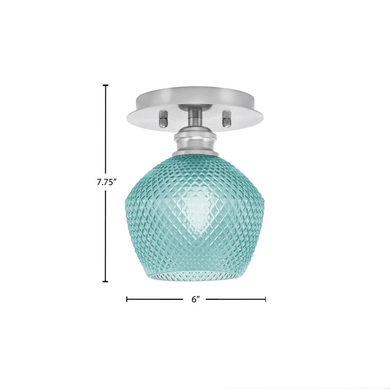 Edge 1 Light Semi-Flush With 6" Turquoise Textured Glass, Brushed Nickel