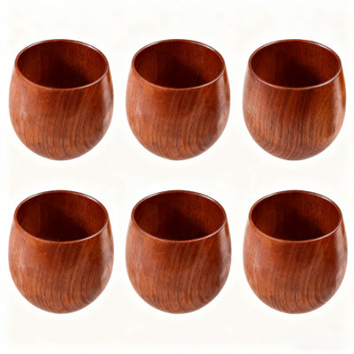 Handmade wooden tea cup coffee cup for water,coffee,wine,beer,hot drinks Japanese style one set of 6pcs