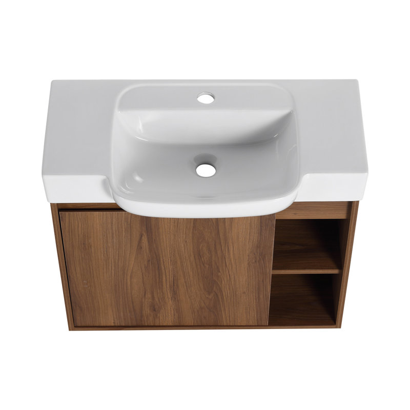 Meuble-lavabo mural 28 po avec lavabo en céramique blanche et porte à fermeture en douceur, emballage