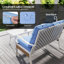 Ensemble de conversation à bascule d'extérieur 4 pièces avec causeuse, accoudoirs et table basse pour jardin, pelouse et piscine, bleu