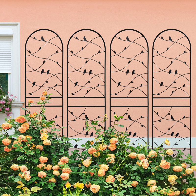 2 Pack Metal Garden Trellis Rustproof Trellis For Climbing Plants Outdoor Flower Support Bird Deco Black