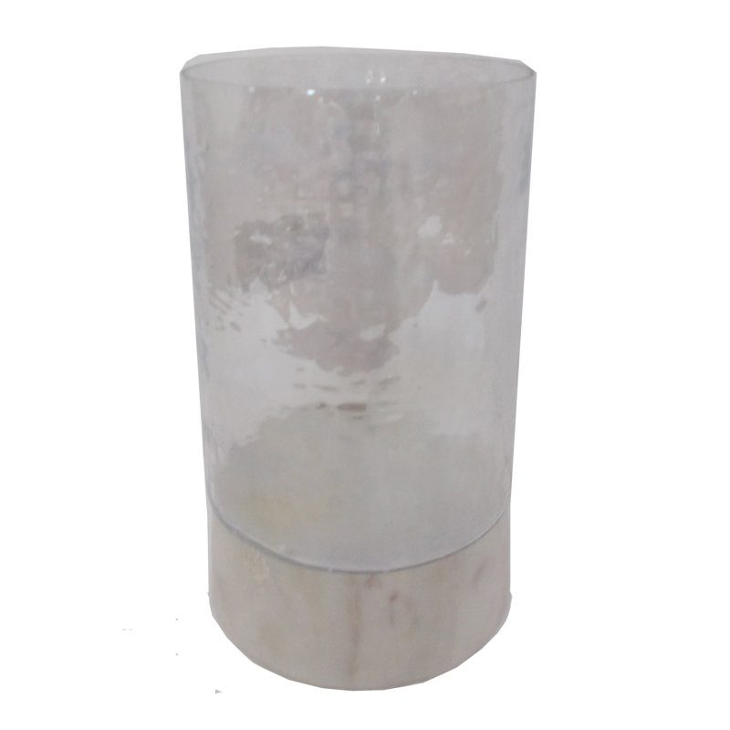 Bougeoir en verre et pierre, Blanc, H 7,9 po x l 3,9 po x P 3,9 po