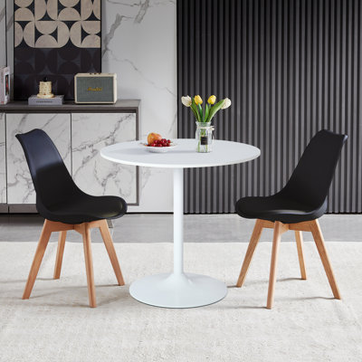 Ensemble de table de salle à manger 3 pièces, table de salle à manger ronde avec 2 chaises en plastique (blanc et noir)