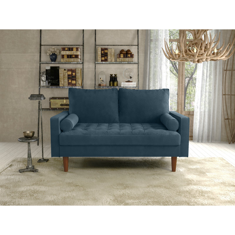 Drus 58" Square Arm Sofa Loveseat, Prussian Blue Velvet