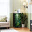 Commode 4 tiroirs pour chambre à coucher, commode étroite, plateau en bois et structure de bureau en fer 18 po x 37,5 po (lxH) - avec impression de forêt tropicale brumeuse