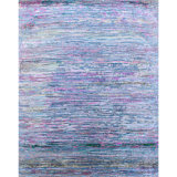 Hand Woven Cotton and Silk Striped Area Rug