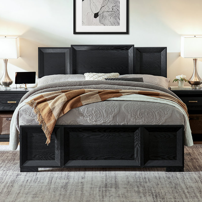 Structure de lit grand en bois Rylo, Noir, Lit double