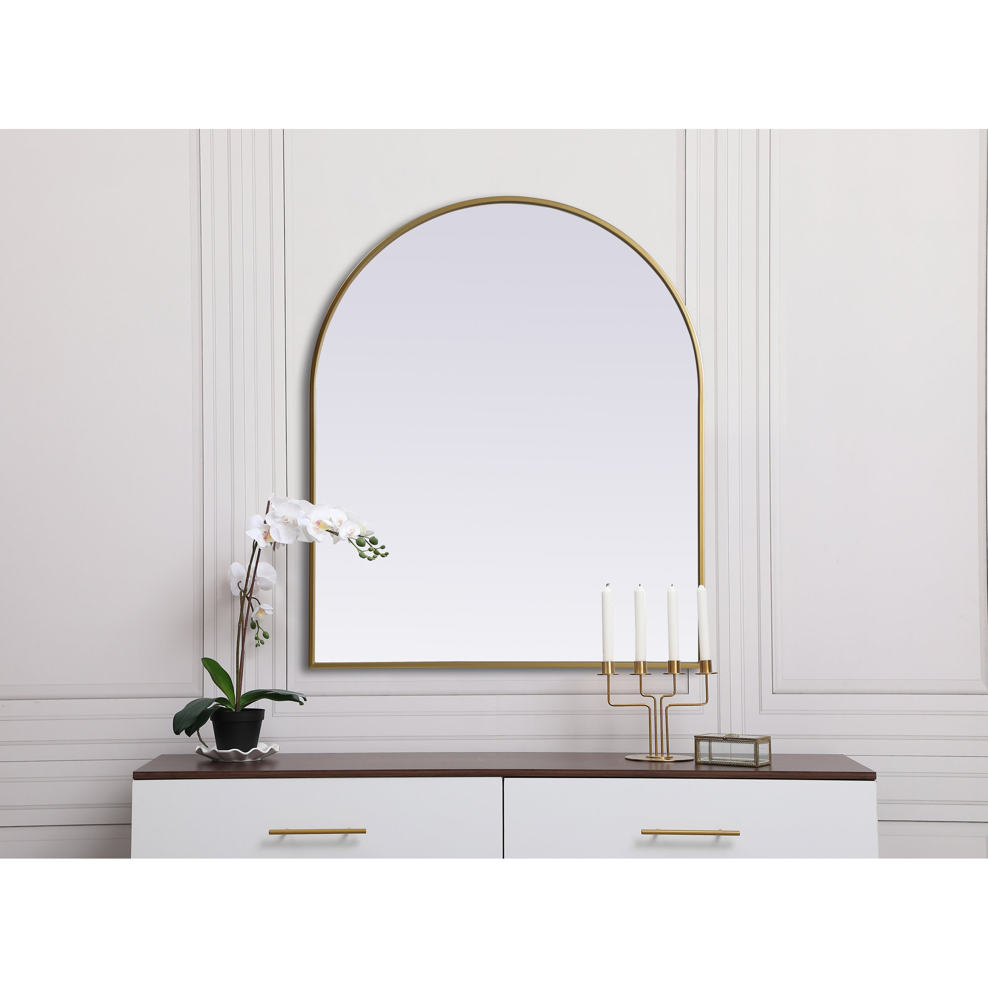 Sabine Metal Arch Wall Mirror, 36" x 30", Brass