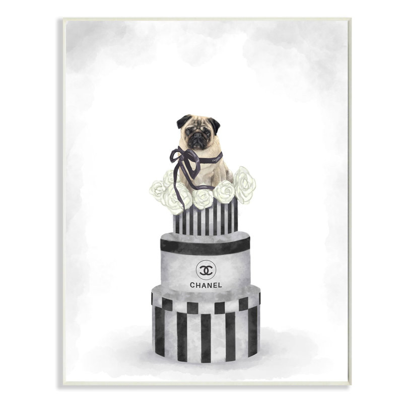 «Fashion Box Stack Pet Dog Grey», impression, Plaque de bois, H 15 po x l 10 po