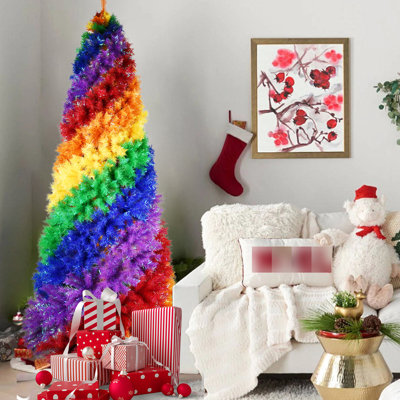 Sapin de Noël artificiel de 2,3 m (7,5 pi) aux couleurs chatoyantes, 1825 extrémités de branches, design en spirale unique, support en métal, forme généreuse pour une décoration intérieure festive, rangement rapide, montage facile et