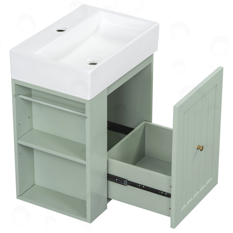 Meuble-lavabo avec tiroir, tablette latérale, Green