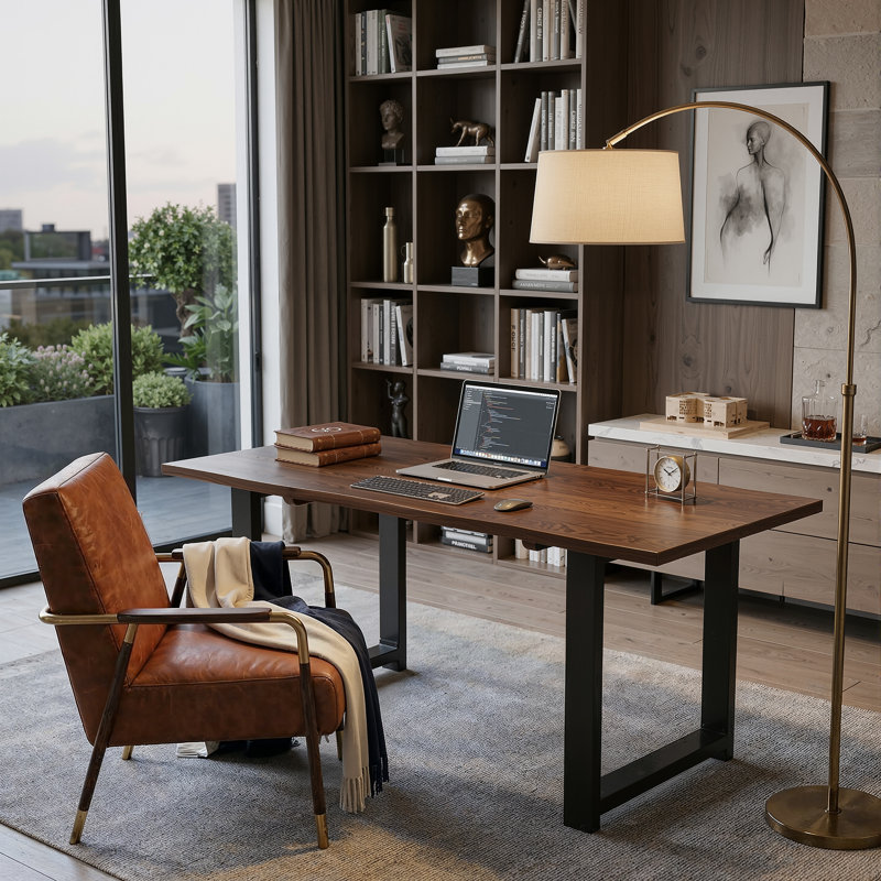 63'' Walnut Solid Pine Wood Writing Desk Top,Wavy Edge Computer Desk