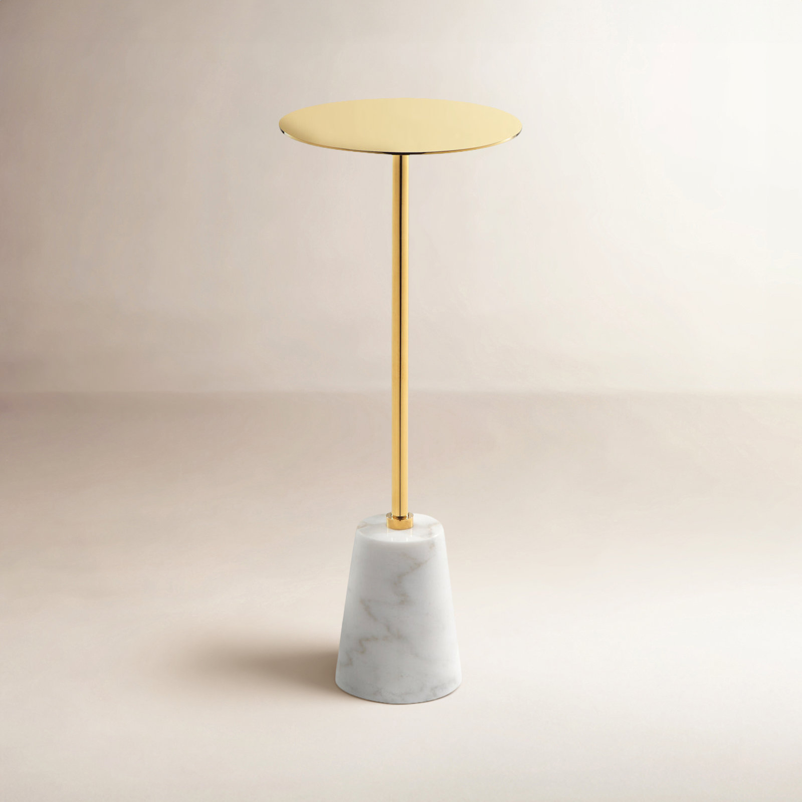Maisel Metal and Marble Pedestal End Table , Gold, White