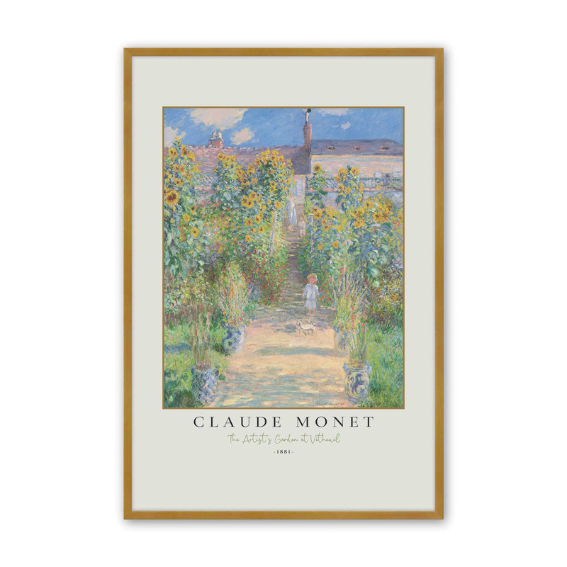 Le jardin de l'artiste par Monet v2 Ships Rolled, H 11,25 po x l 9,25 po x P 1,25 po, Or poli