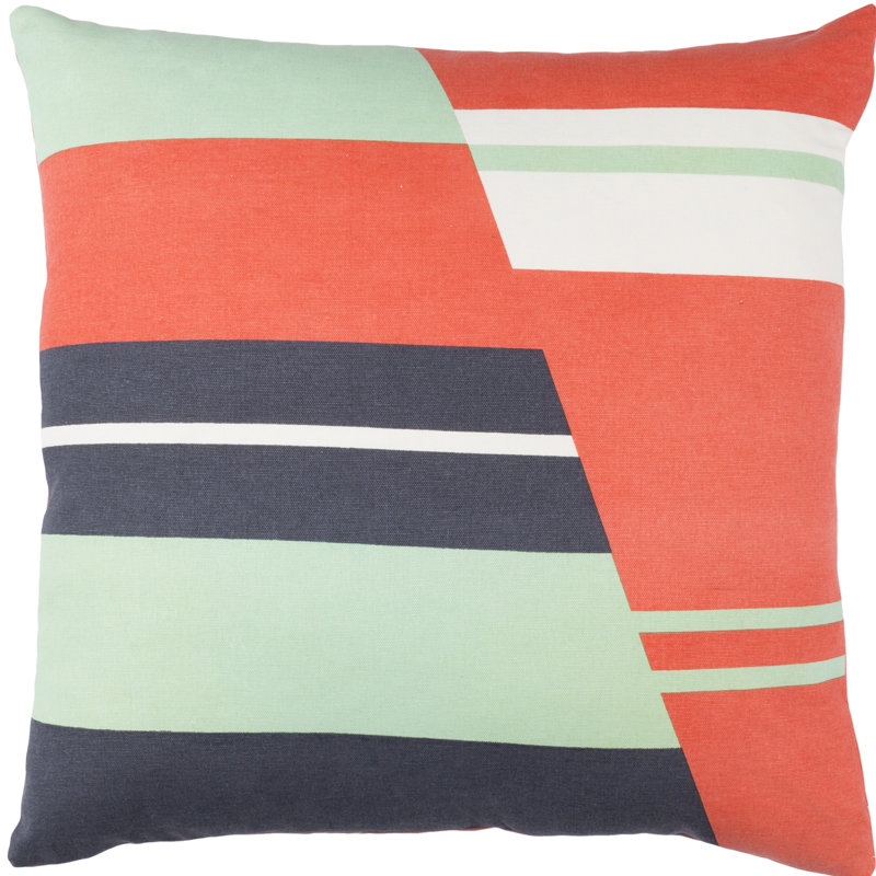 Lina Striped Cotton Throw Pillow, Orange/Charcoal/Mint/White, 20" H x 20" W x 4" D