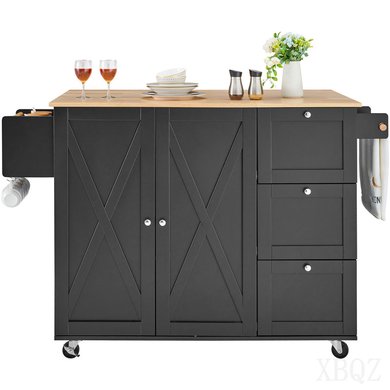 Armoire de rangement sur roulettes avec tiroir et tablettes pour îlot de cuisine, H 39 po x l 45,3 po x P 27 po