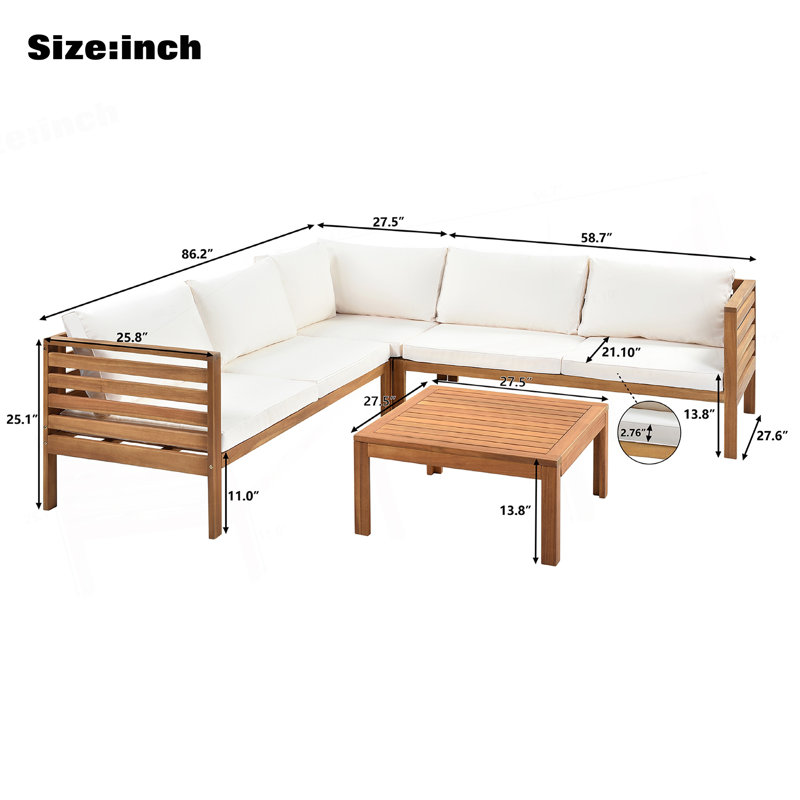 Ensemble de canapé d'extérieur à structure en bois avec coussins beiges Design exotique résistant à l'eau et aux rayons UV