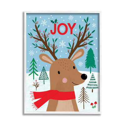 «Red Holly Reindeer Winter Forest Joy Typographie» par Nina Seven - impression sur toile