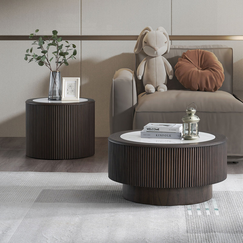 Ensemble de tables basses en faux marbre, H 15,94 po x l 35,43 po x P 35,43 po