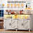 55" Smart Buffet Sideboard With Power Outlets & App-controlled Rgb Led Lights, Large Farmhouse Kitchen Storage Cabinet With 4 Doors, Coffee Bar Cabinet Buffet For Dining Room, Entryway, White And Walnut-1060855438