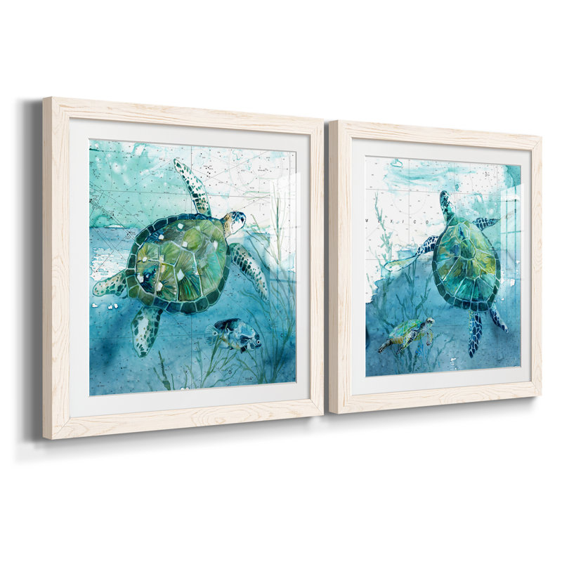 «Island Swim I», ensemble de 2 peintures, Papier dans un cadre photo, H 20 po x l 40 po, Blanc