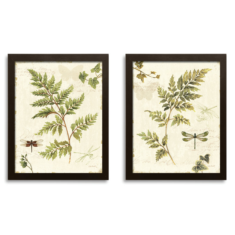 «Classic Classic Green and Brown Botanical Leaf and Dragonfly» par Lisa Audit - impression d'art graphique sur toile