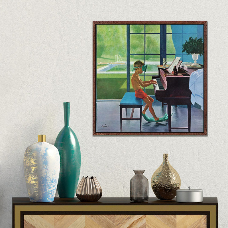 Poolside Piano Practice by George Hughes - Gallery-Wrapped Canvas Giclée on Canvas, 45.72 cm H x 45.72 cm W, White
