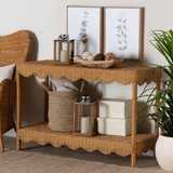 Bali & Pari Oteria Bohemian Light Honey Scalloped Rattan Console Table
