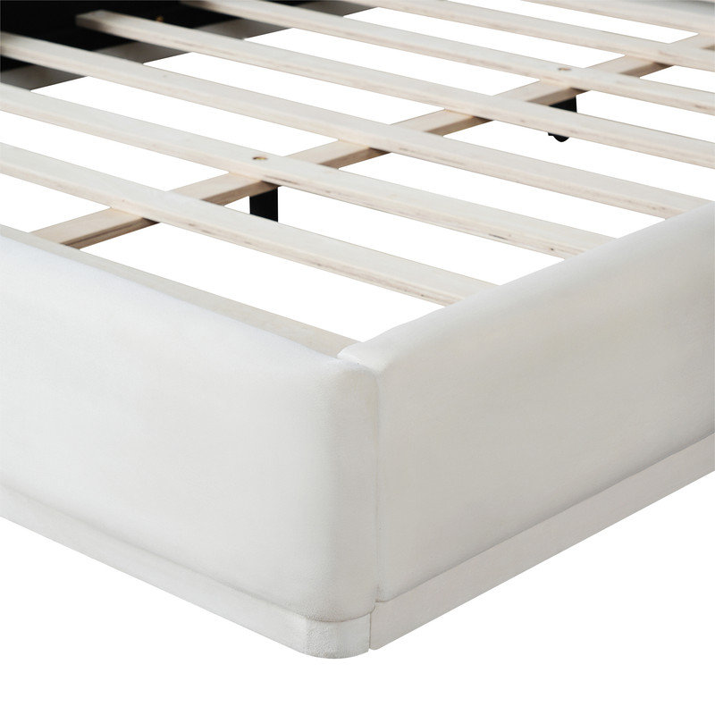 Lit plateforme tapissier grand avec tête de lit rembourrée et support à lattes, Grand lit