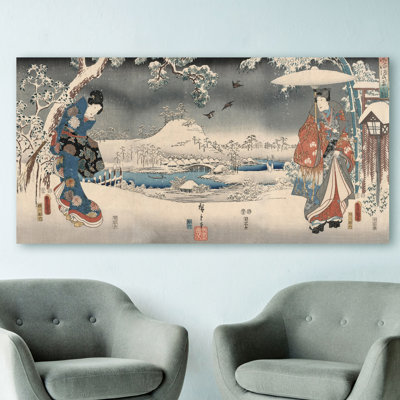 Snowy Landscape With A Woman And A Man, 1853 by Ando Hiroshige - Wrapped Canvas Painting