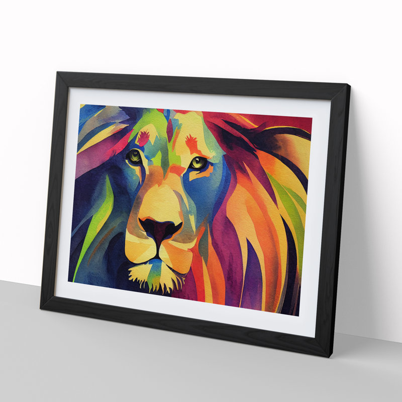 Lion Watercolour Vol.5 Abstract - Single Picture Frame Print, Black, 46cm H x 64cm W