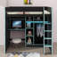 Lit mezzanine de jeu complet complet avec bureau, plusieurs supports de rangement et des lits à DEL personnalisables, lit mezzanine de jeu en bois avec armoire de rangement et échelle d'accès-52526997