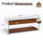 43'' W Rectangular Coffee Table with Tempered Glass Top, Walnut Finish, Drawers & Open Shelf